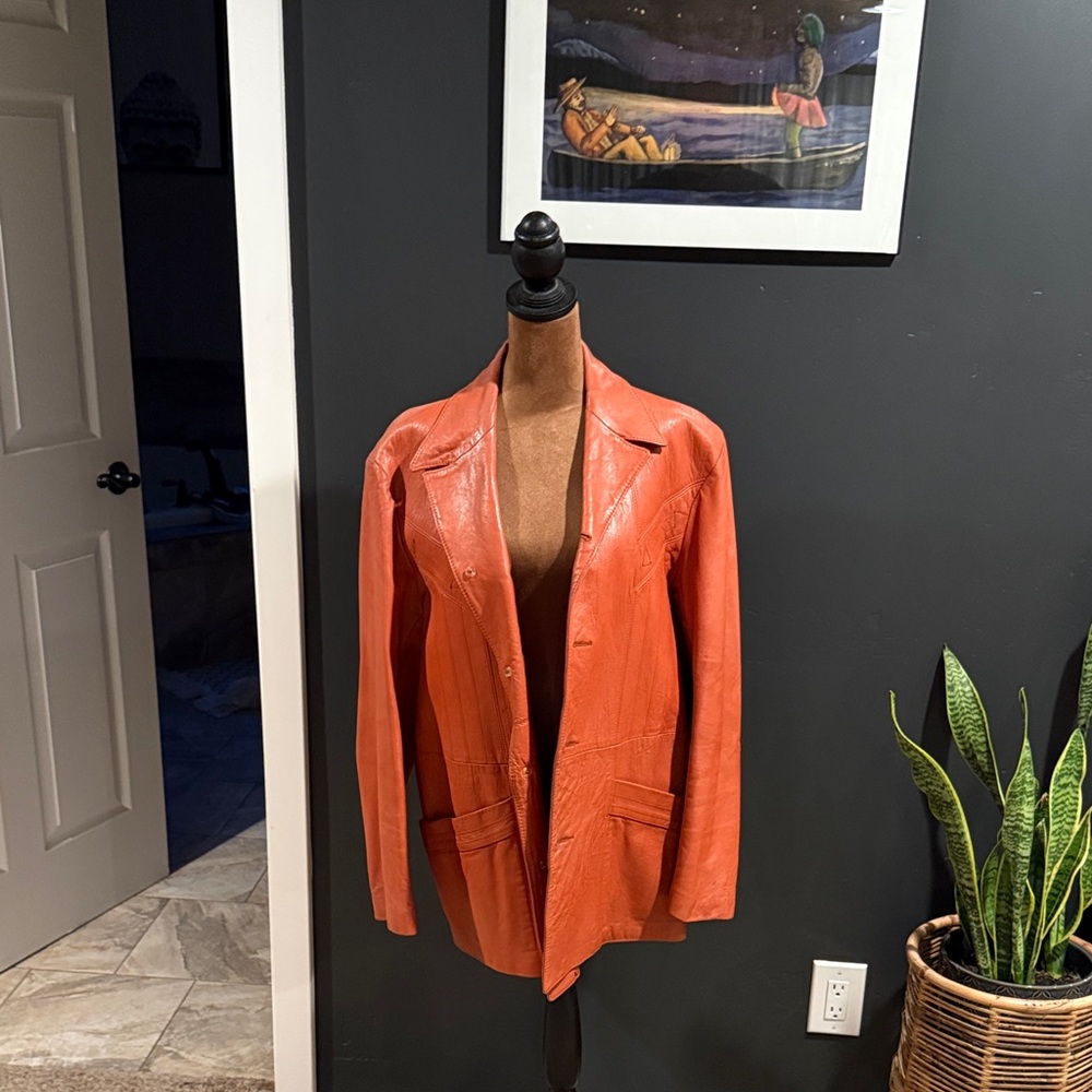 Orange Leather Men's Jacket, Creamsicle if you will